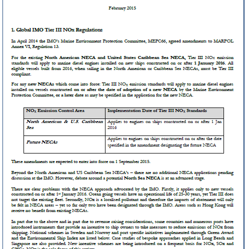 Marine NOx - Regulation Taxes and Incentives schemes