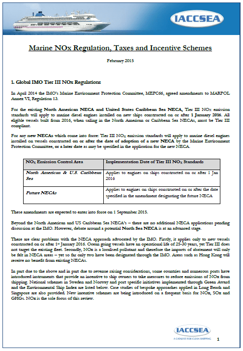 Marine NOx - Regulation Taxes and Incentives schemes