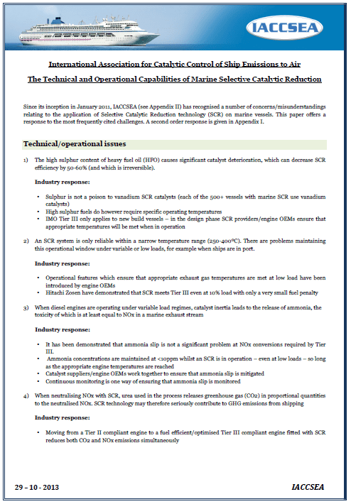 Marine SCR - Technical and operational capabilities